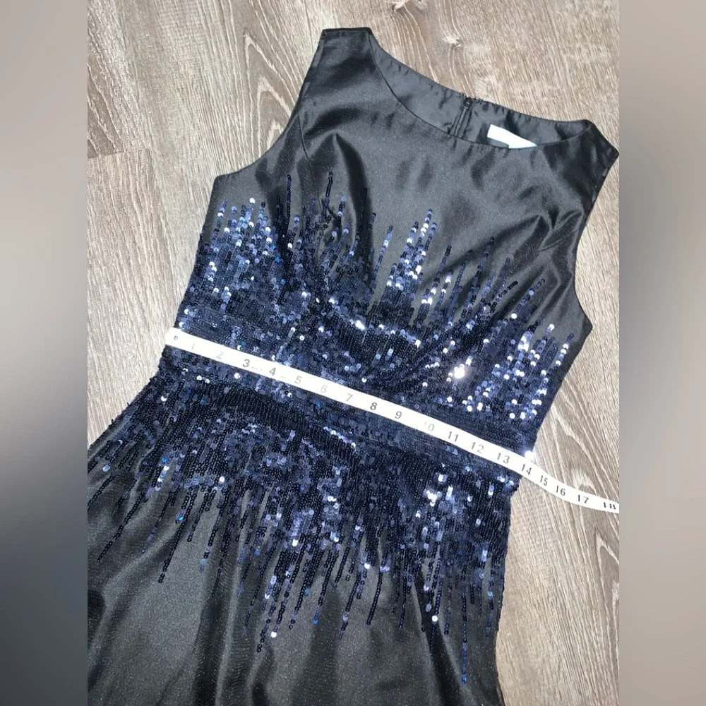Kathy Hilton Black Satin Dress Sequins Formal Evening Party Festive. Sz 6.  EUC!